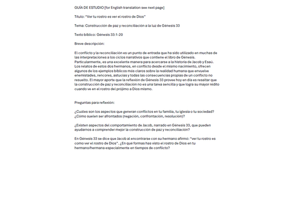 thumbnail of cover sheet of bilingual bible study guide about war and reconciliation