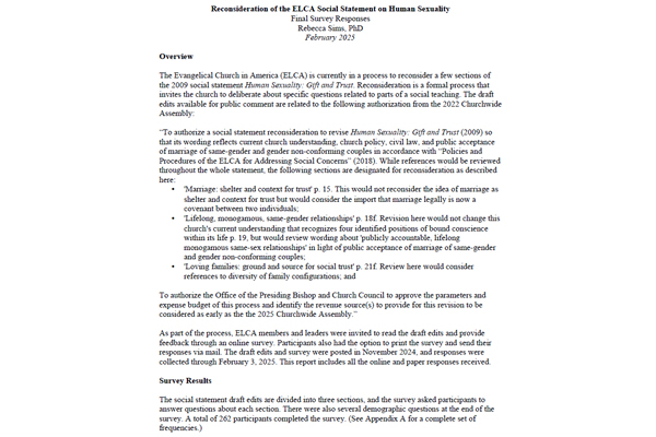 Human Sexuality Reconsiderations Survey Report