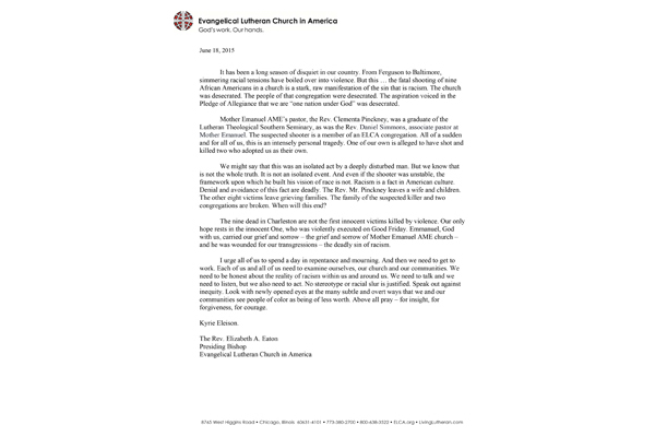 ELCA statement on the Charleston shooting