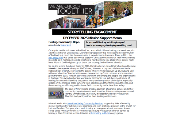 Mission Support Memo – December 2025