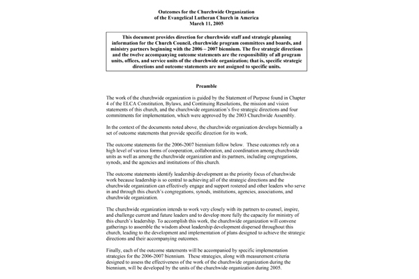 Outcomes of the Churchwide Organization