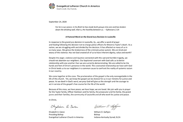 A pastoral word on the grand jury decision in Louisville – September 24, 2020