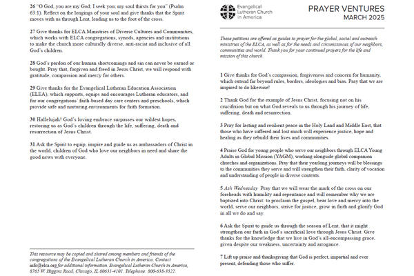 Prayer Ventures – March 2025 (letter)