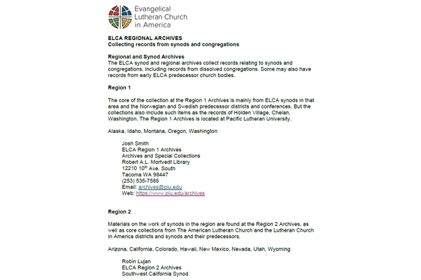 ELCA Regional Archives