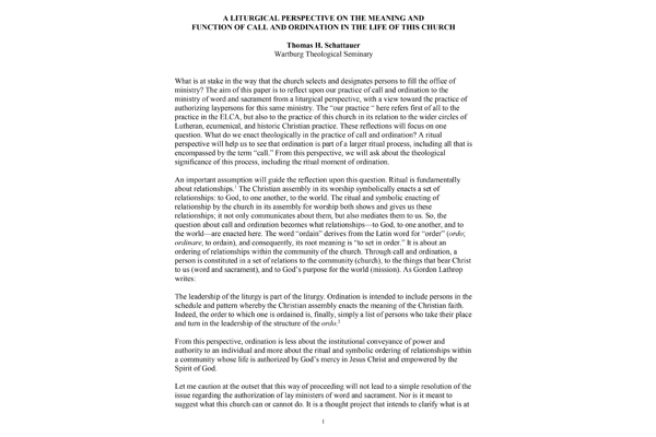 A Liturgical Perspective