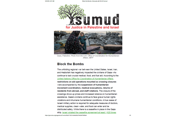 Block the Bombs – Advocate with ELCA Sumud