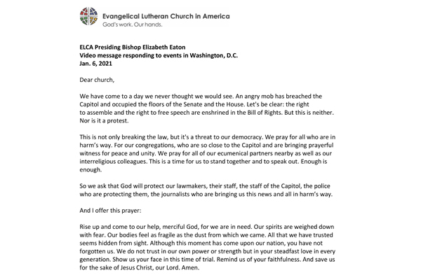 Presiding Bishop Weekly Video Message, January 6, 2021