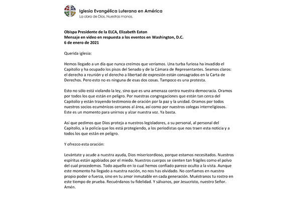 Presiding Bishop Weekly Video Message, January 6, 2021 (Spanish)