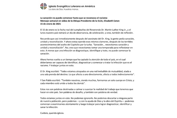 Presiding Bishop Weekly Video Message, January 15, 2021 (Spanish)