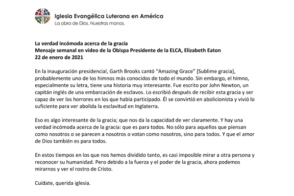 Presiding Bishop Weekly Video Message, January 22, 2021 (Spanish)