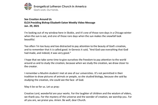 Presiding Bishop Weekly Video Message, January 29, 2021