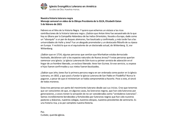 Presiding Bishop Weekly Video Message, February 5, 2021 (Spanish)