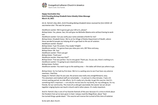 Presiding Bishop Weekly Video Message, March 19, 2021