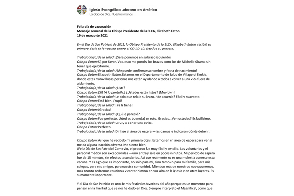 Presiding Bishop Weekly Video Message, March 19, 2021 (Spanish)