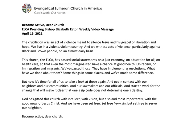 Presiding Bishop Weekly Video Message, April 16, 2021