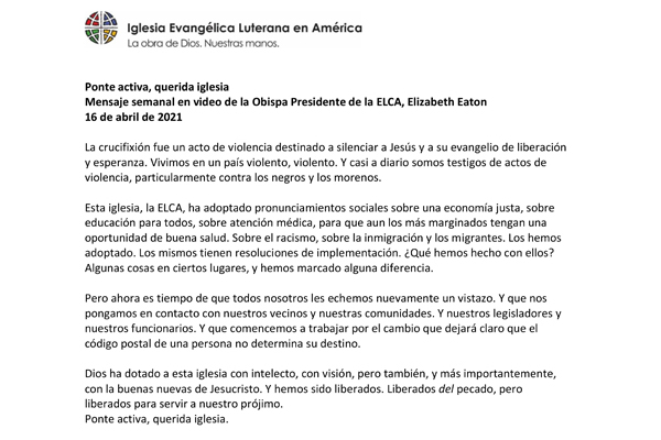 Presiding Bishop Weekly Video Message, April 16, 2021 (Spanish)