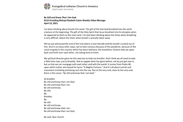 Presiding Bishop Weekly Video Message, April 23, 2021