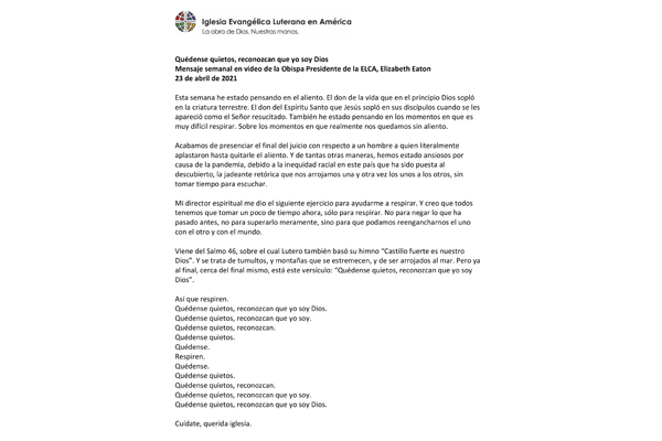 Presiding Bishop Weekly Video Message, April 23, 2021 (Spanish)