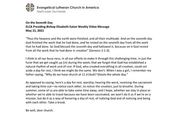 Presiding Bishop Weekly Video Message, May 21, 2021