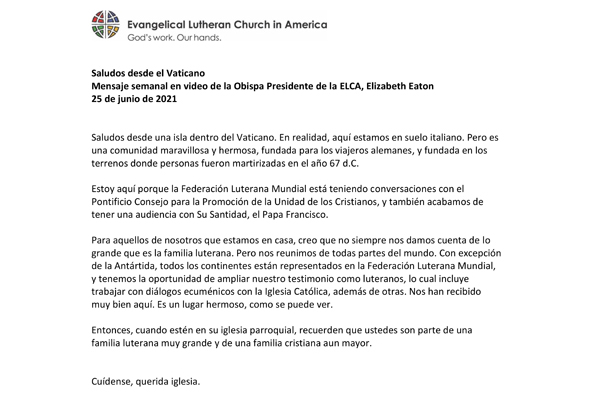 Presiding Bishop Weekly Video Message, June 25, 2021 (Spanish)