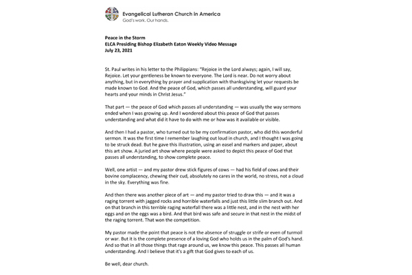 Presiding Bishop Weekly Video Message, July 23, 2021