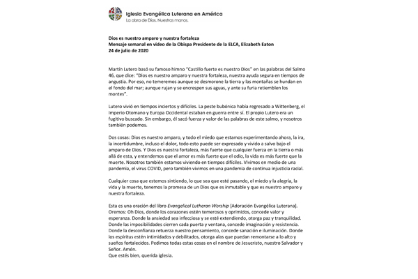 Presiding Bishop Weekly Video Message, July 24, 2020