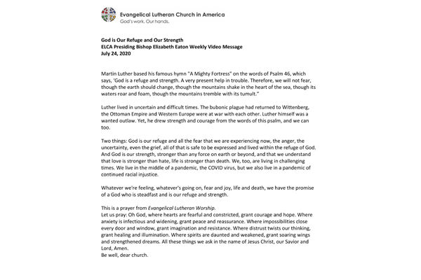 Presiding Bishop Weekly Video Message, July 24, 2020