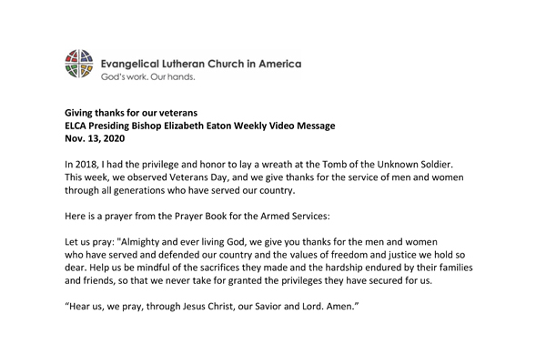 Presiding Bishop Weekly Video Message, November 13, 2020