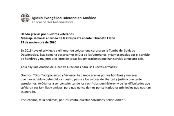 Presiding Bishop Weekly Video Message, November 13, 2020 (Spanish)