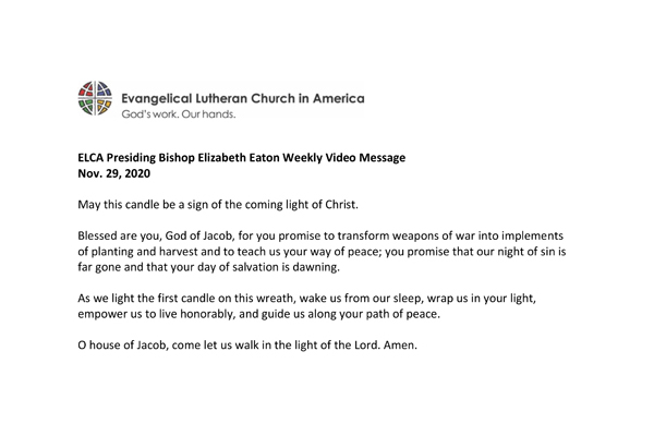 Presiding Bishop Weekly Video Message, November 29, 2020