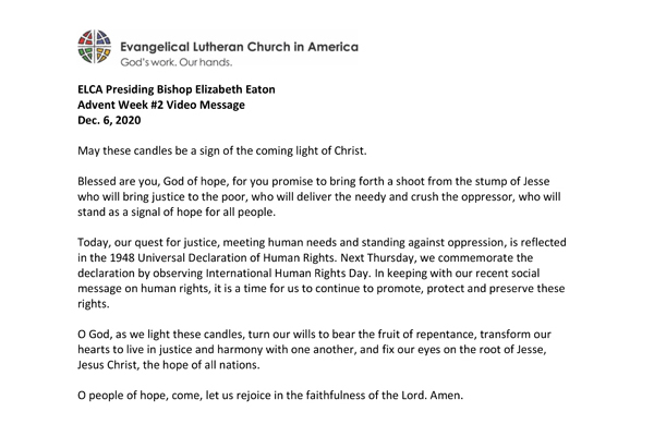 Presiding Bishop Weekly Video Message, December 6, 2020