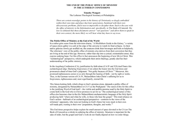 The End of the Public Office of Ministry